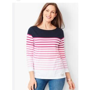 Authentic Talbots Tee Gradient Stripes Pink Blue 3/4 Sleeves 100% Cotton Size 1X